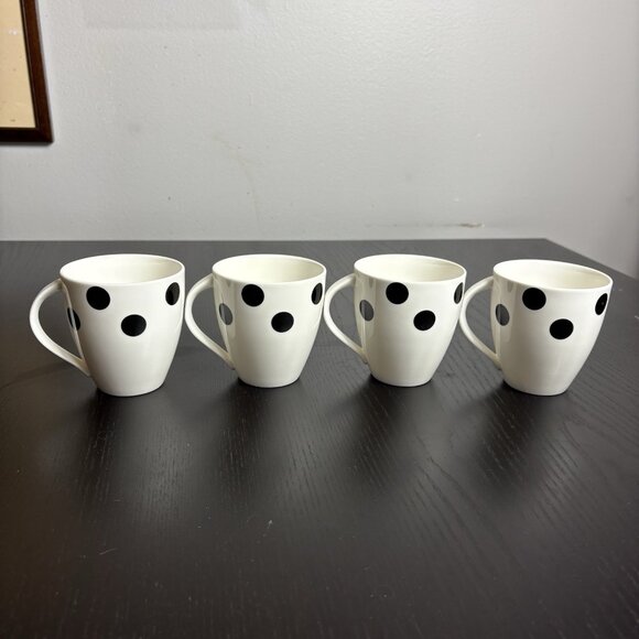 MIKASA Ultima + Plus Hot Spots Ebony White/Black Polka-Dot Coffee Mugs, Set of 4 - Picture 1 of 9